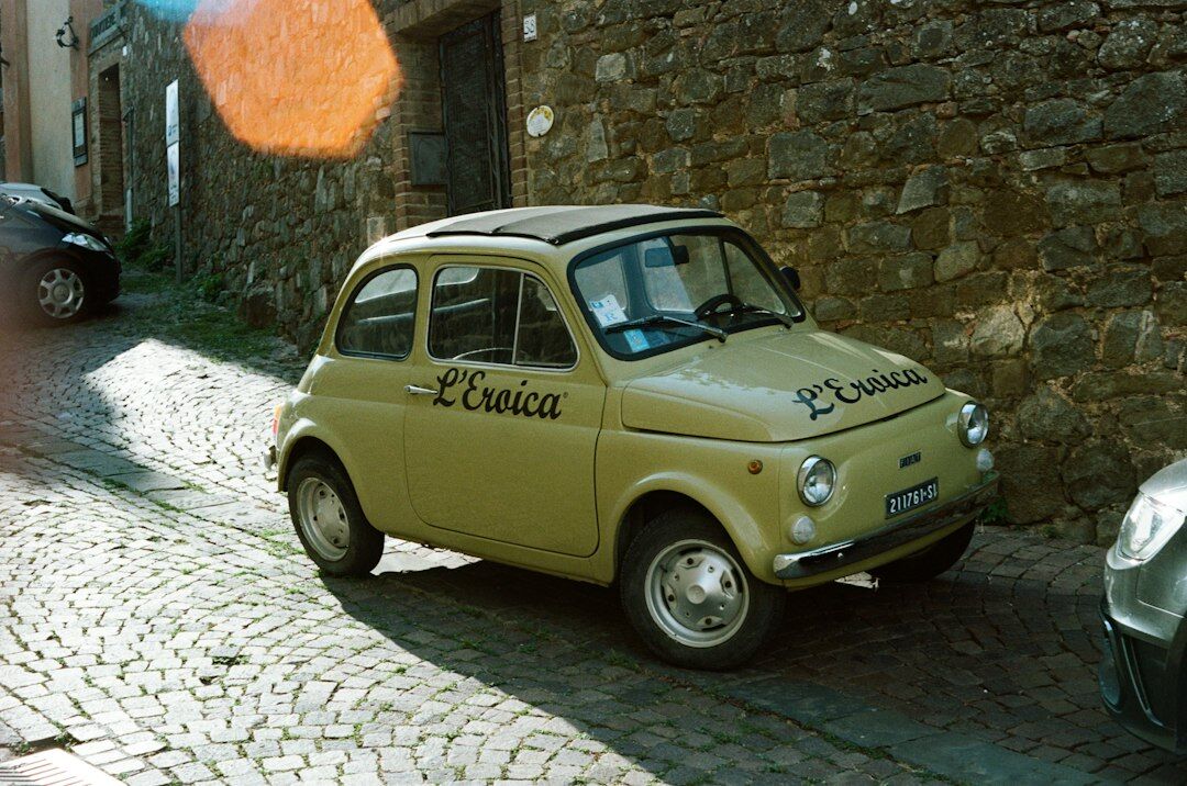 Cobblestone street of Colonia del Sacramento with a parked classic car